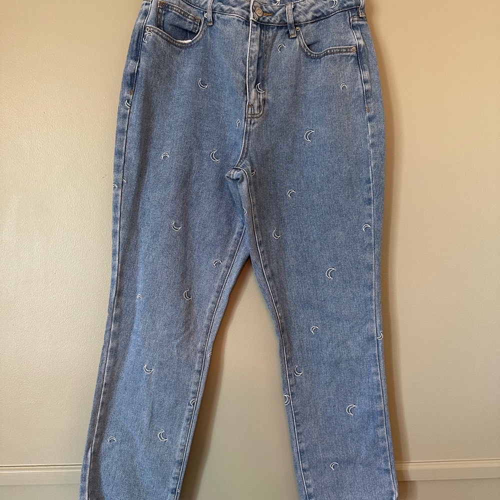 Women's Blue Jeans with Moon Pattern